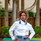 White asymmetrical crop shirt blouse with buttons slightly to the side instead of centre front