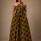 Luxury printed convertible multi wrap infinity maxi dress by Marlene Simone with gathered waist, flowing A-line skirt, and hidden pockets.