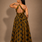 Luxury convertible multi wrap infinity maxi dress by Marlene Simone with gathered waist, flowing A-line skirt, and hidden pockets. Back view