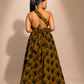 Luxury convertible multi wrap infinity maxi dress by Marlene Simone with gathered waist, flowing A-line skirt, and hidden pockets. back view