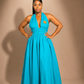 Luxury convertible multi wrap infinity maxi dress by Marlene Simone with gathered waist, flowing A-line skirt, and hidden pockets.