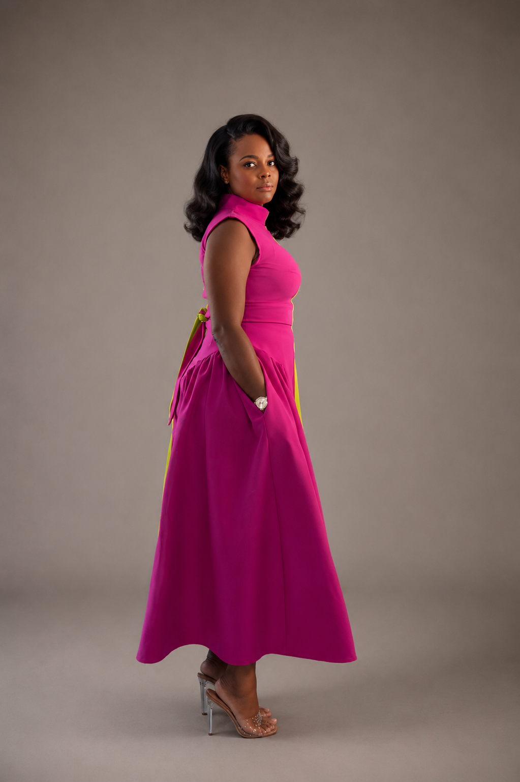 AVA-BELLE Color Block Midi Dress.
