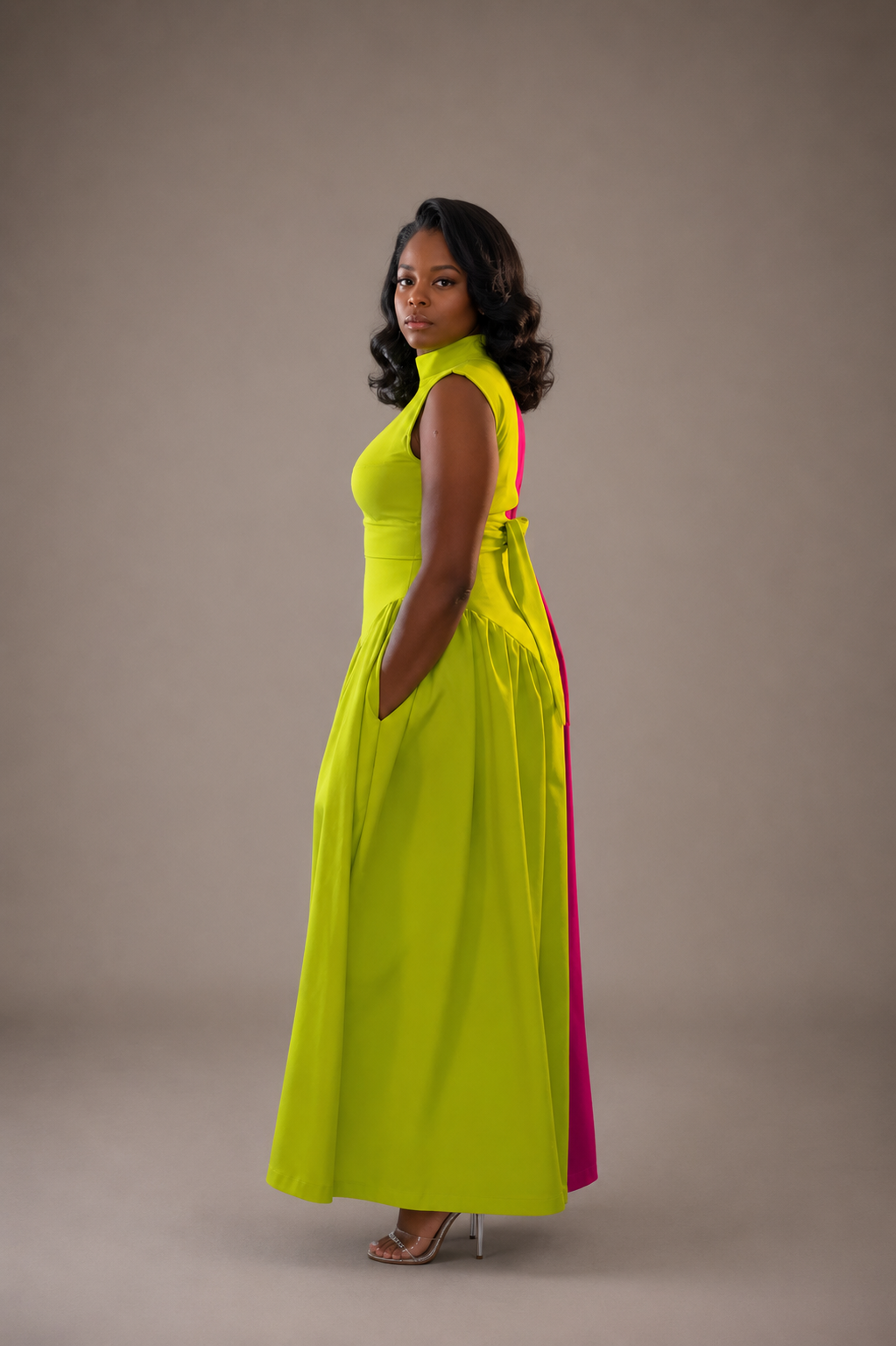 AVA-BELLE Color Block Midi Dress.