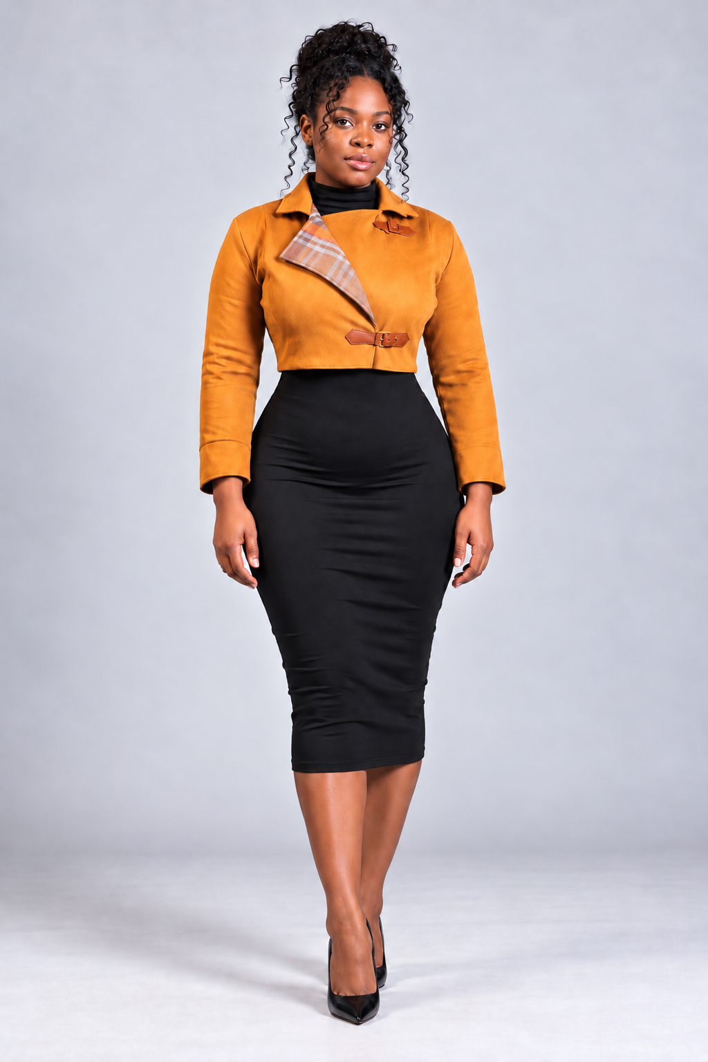 AUTUMN Cropped Jacket with Plaid Lapels